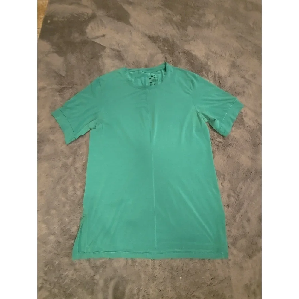 Nike‎ Training Dri-FIT Tee Mens Medium Green Vertical Front Seam Slim Fit EUC